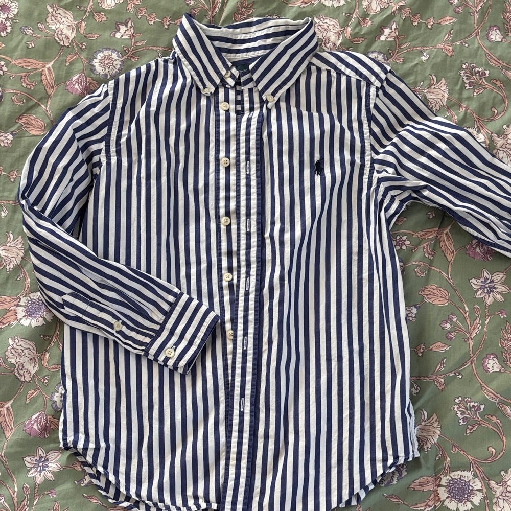 Ralph Lauren Navy and White Striped Kids Button Down Shirt